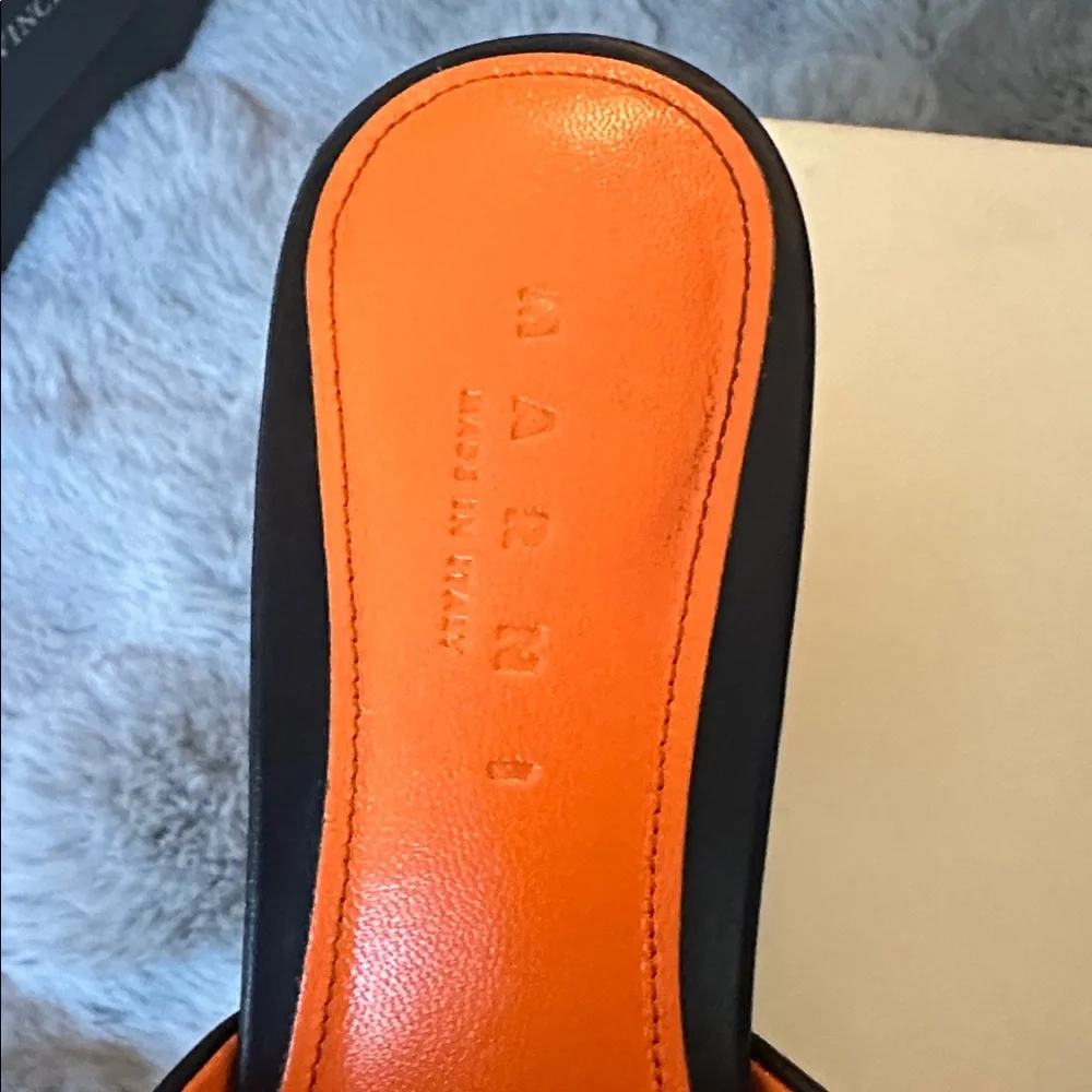 Marni Black Leather Slide Mules with Bright Orange Insole - Picture 3 of 6